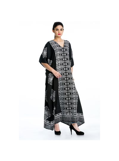 Black Plus Size Women Caftan Beach Kimono Long Maxi Dress Boho Printed Kaftan