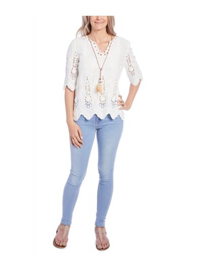 Floral Pattern Crochet Summer Long Sleeves Women's Accent Top