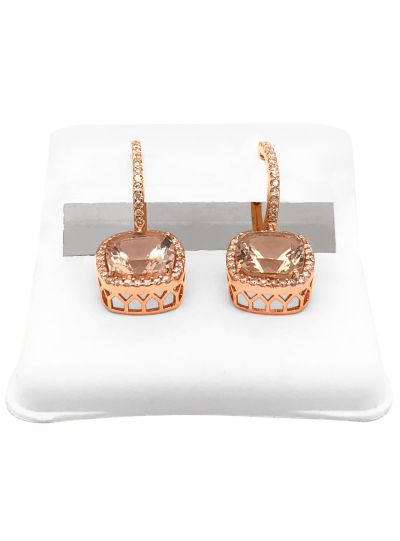 14K Rose Gold Diamond And Morganite Halo Earrings For Women