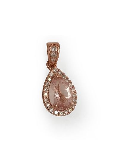 14K Rose Gold Pear Cut Morganite And Diamond Women's Pendant Necklace