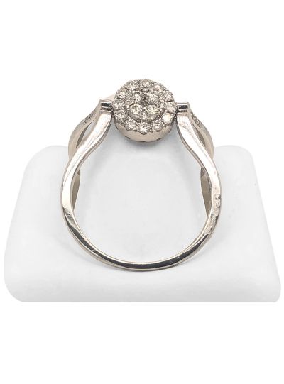 14K White Gold Reversible Round Halo Designer Diamond Ring For Women