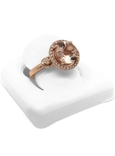 14K Rose Gold Pink Morganite Diamond Halo Engagement Ring For Women