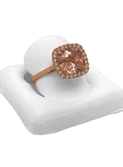 14K Rose Gold Diamond Cushion Cut Morganite Stone Ring For Women