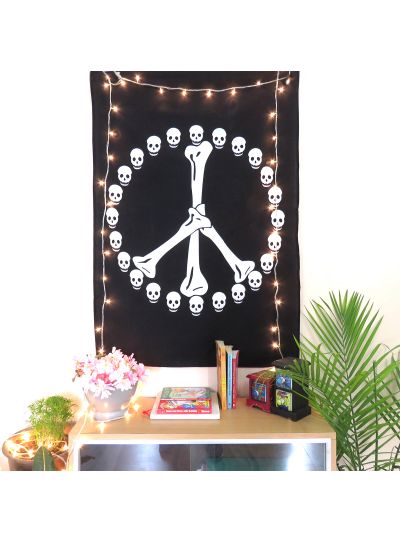 Black Cotton Printed Hippie Peace Sign Wall Hanging Poster Online