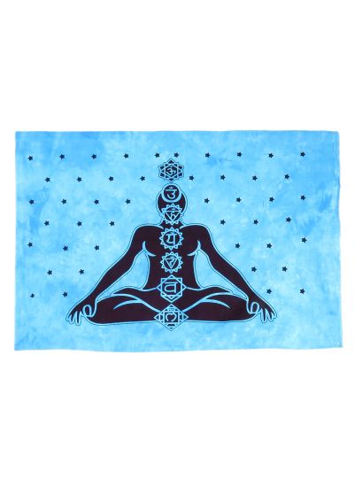 Blue Cotton Printed Meditation Chakras Wall Hanging Poster Online