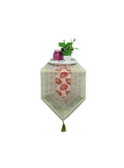 Brocade Silk Olive Table Runner Placemats & Tea Coasters Set Of 13Pcs