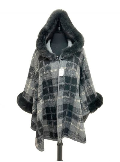 Women One Size Acrylic Plaid Pattern Winter Cape Poncho