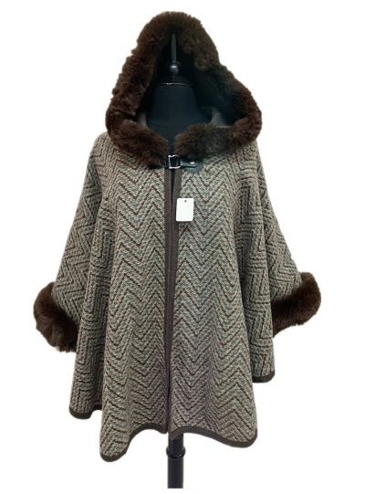 Women Acrylic Winter Coat Hooded Poncho Cape Jacket