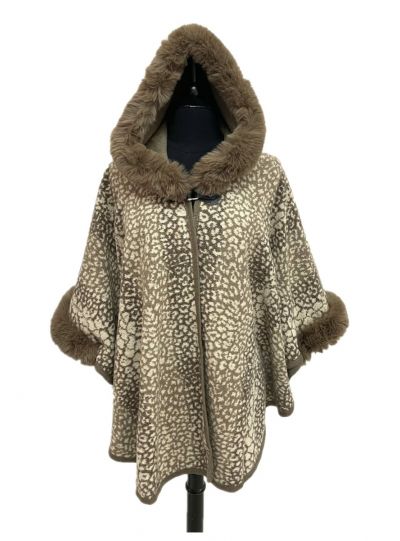 Women Leopard Pattern Acrylic Hooded Poncho Capes