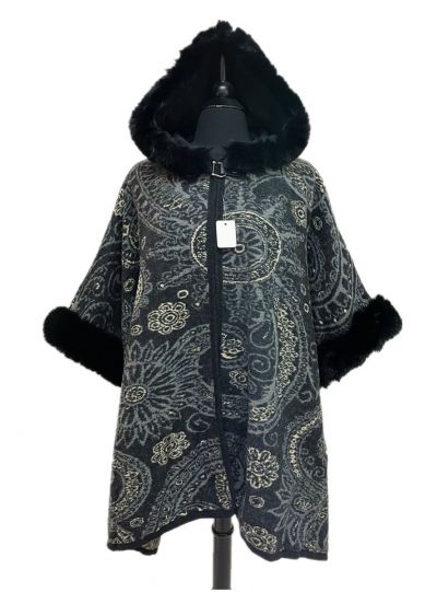 Women Acrylic Paisley Pattern  Hooded Poncho Capes