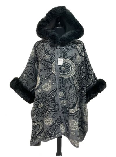 Women Acrylic Paisley Pattern  Hooded Poncho Capes