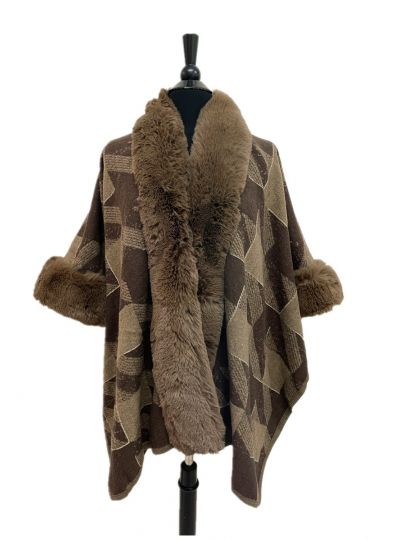 Women Acrylic Geometric Pattern Hooded Winter Poncho Capes