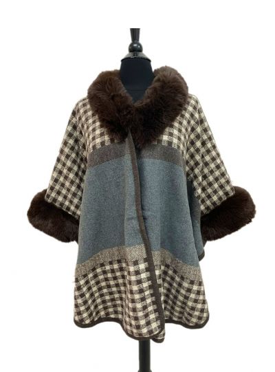 Women Acrylic Geometric Pattern One Size Winter Poncho Capes