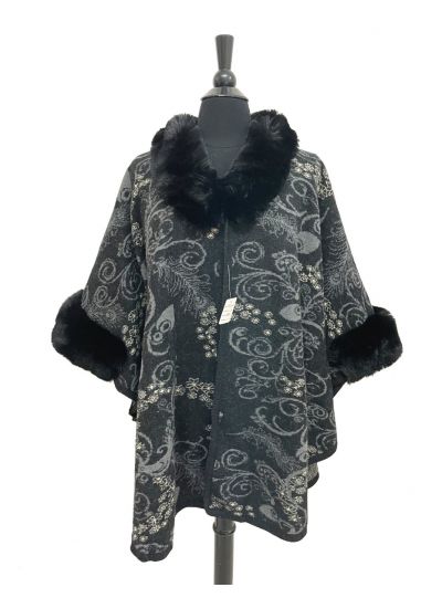 Women Floral Pattern Acrylic Poncho Cape