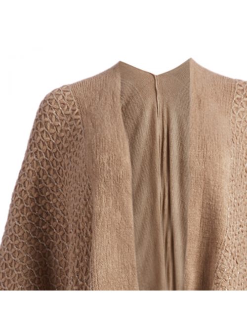 Brown Soft Casual Silk Acrylic Knitted Cape Poncho for Women Winter Fashion