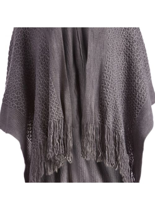 Gray Soft Casual Silk Acrylic Knitted Cape Poncho for Women Winter Fashion
