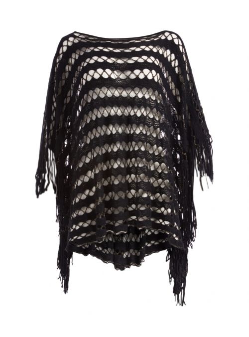Black Warm and Chunky Silk Acrylic Knitted Women's Fall Cape Poncho for Winter Fashion