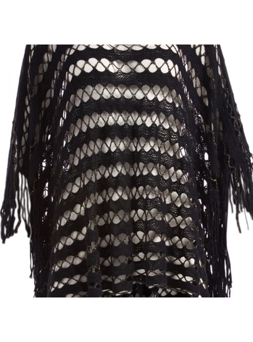 Black Warm and Chunky Silk Acrylic Knitted Women's Fall Cape Poncho for Winter Fashion