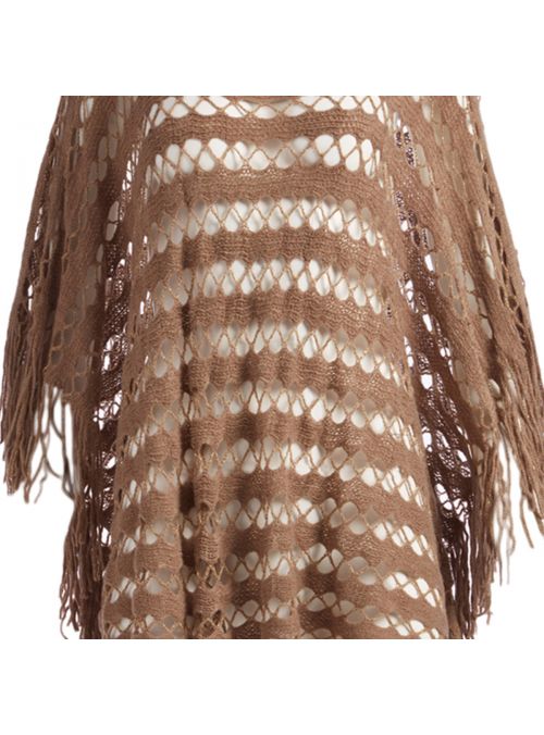 Brown Warm and Chunky Silk Acrylic Knitted Women's Fall Cape Poncho for Winter Fashion