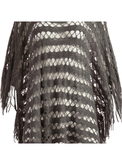Gray Warm and Chunky Silk Acrylic Knitted Women's Fall Cape Poncho for Winter Fashion