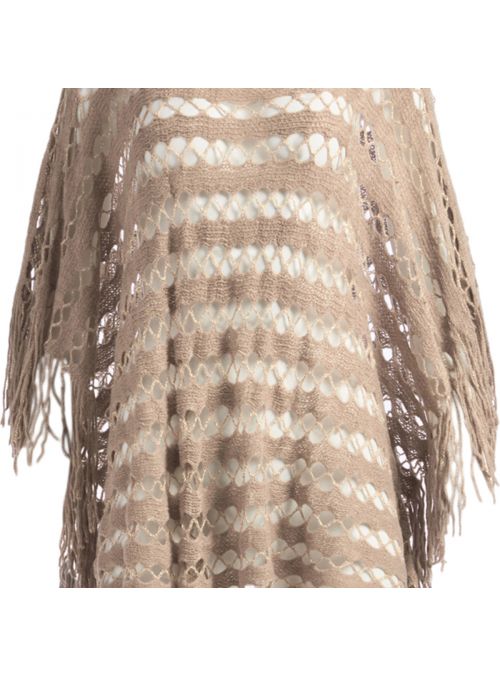 Beige Warm Chunky Silk Acrylic Knitted Women's Fall Cape Style Poncho for Winter Fashion