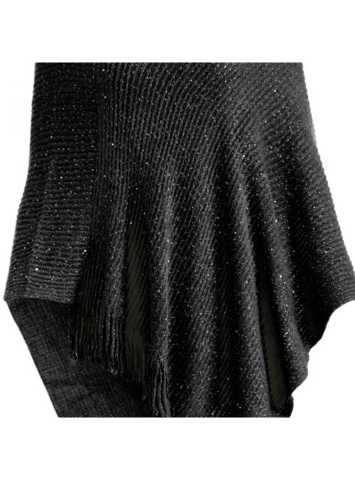 Casual and Warm Silk Acrylic Women's Hand Knitted Long Cape Poncho for Winter