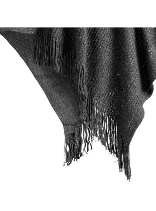 Gray Casual and Warm Silk Acrylic Women's Hand Knitted Long Cape Poncho for Winter