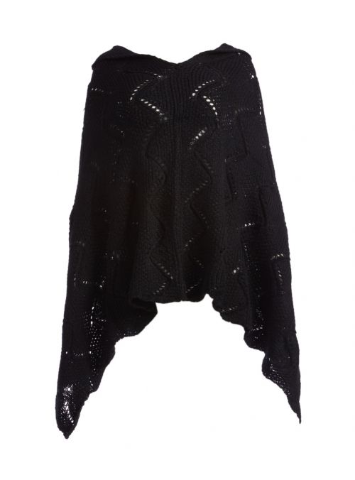 Black Silk Acrylic Long Women's Knitted Cape Poncho Neck Warmer Women Cowl Wrap