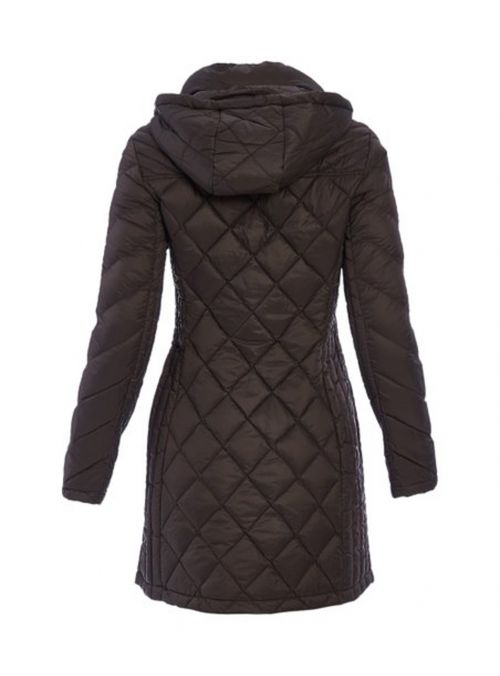Michael Kors Long Quilted Puffer Down Jacket for Women Winter Fashion Online Mocha Size M