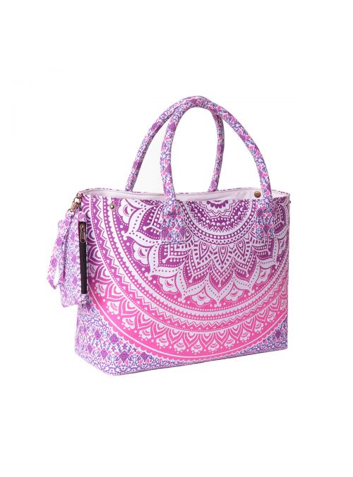 Pink Stylish Spacious Mandala Printed Boho Picnic Beach Tote Bag