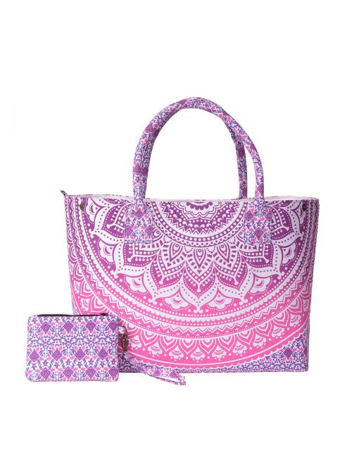 Pink Stylish Spacious Mandala Printed Boho Picnic Beach Tote Bag