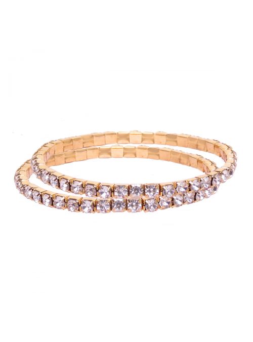 Sparkling Single Layer Gold Plated Crystal Tennis Bracelet for Women Set of 2 Online