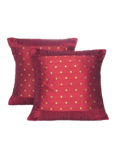 Polydupion Solid Zari Brocade  Square Cushion Cover 18X18 Set Of 2