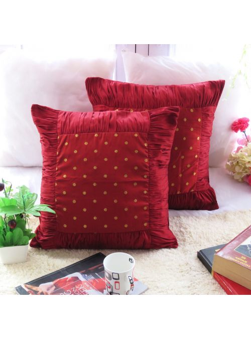 Polydupion Solid Zari Brocade  Square Cushion Cover 
