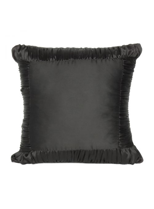 Satin Black Solid Ruffle Cushion Cover 