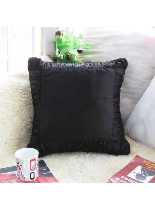 Satin Black Solid Ruffle Cushion Cover 