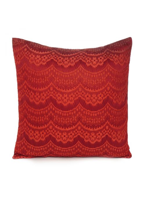 Handmade Lace Polydupion Floral Red Cushion Cover 16 X 16 Set Of 2