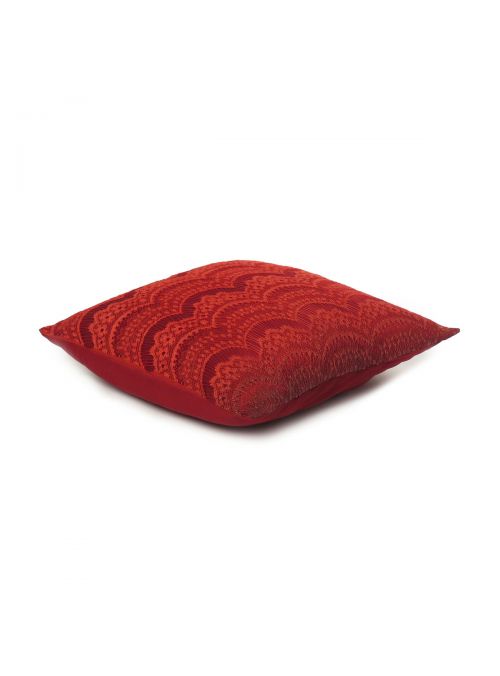 Handmade Lace Polydupion Floral Red Cushion Cover 16 X 16 Set Of 2