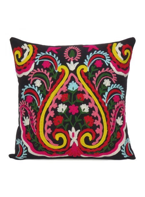 Floral Hand Embroidered Cotton Throw Pillow Covers 18” X 18”
