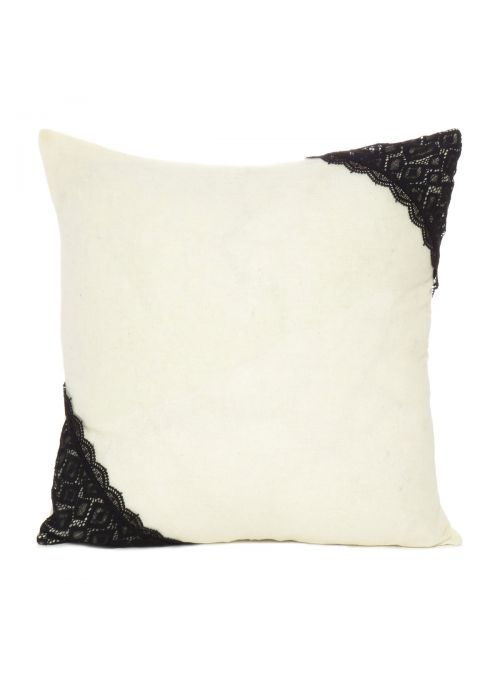 Beige Cotton Crochet/Lace Pattern Square Cushion Cover