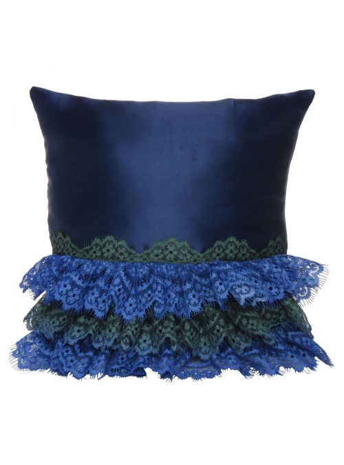 Blue Handmade Polydupion Frills & Ruffle Cushion Cover