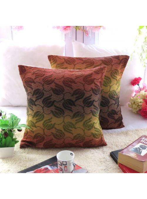 Handmade Brown Leaf Lace Work Polydupion Cushion Cover