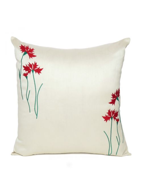 Handmade Beige Floral Polydupion Cushion Cover