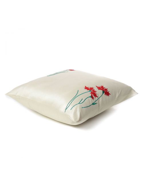 Handmade Beige Floral Polydupion Cushion Cover