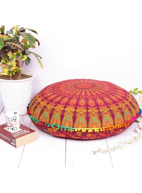Printed Floral Boho Decorative Round Mandala Cotton Cushion Cover Floor Pillow Cases 