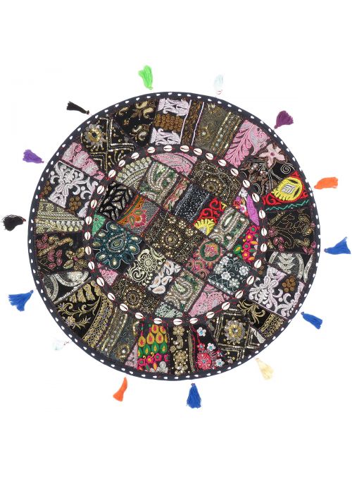 Ethnic Patchwork Indian Floor Cushion Cover Round Boho Ottoman Pouf for Home Decor- 22