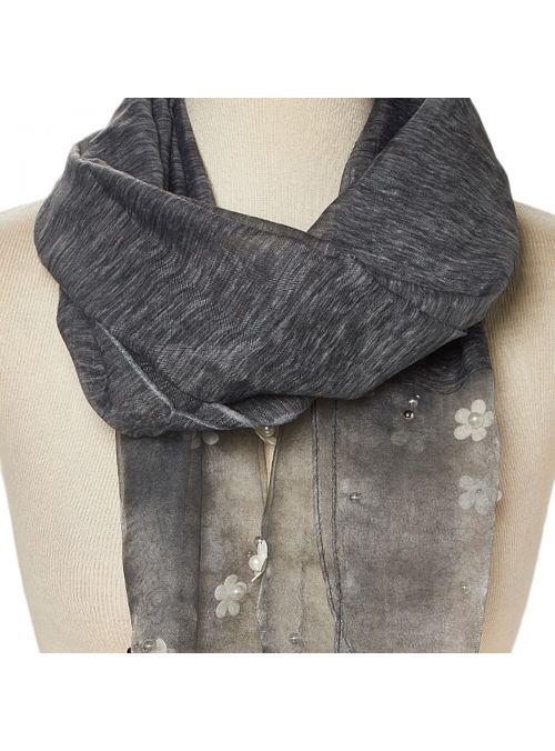 Lightweight Shimmery Flower Pearl Beaded Women Scarf for Evening Party Online