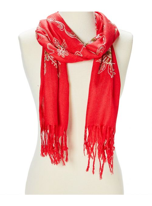 Red Fashion Acrylic Floral Embroidered Cozy Women Scarf