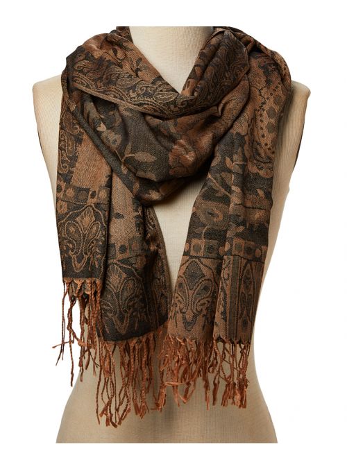 Black Women Acrylic Jacquard Floral Paisley Fringe Trim Fashion Scarf