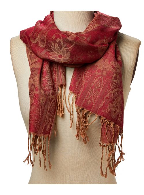 Women Acrylic Jacquard Floral Paisley Fringe Trim Fashion Scarf